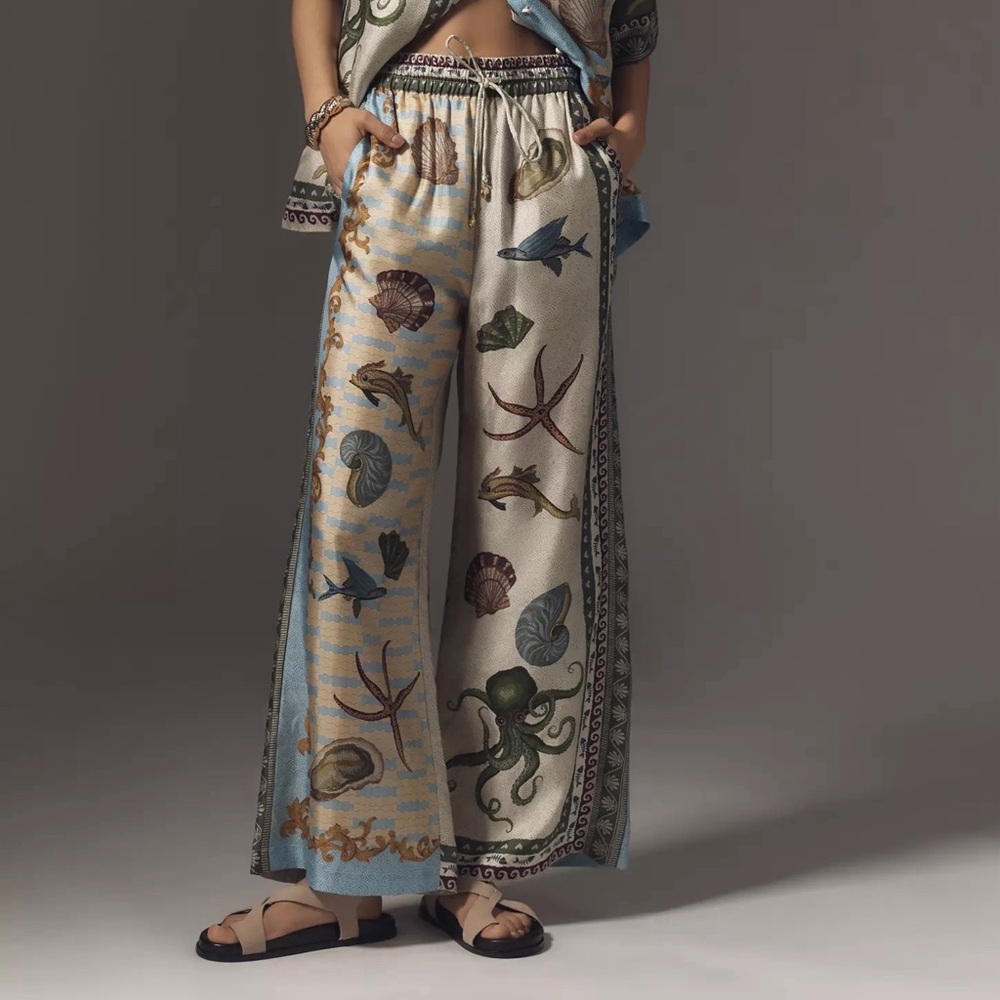 NWT Anthro X Alemais Bath House Wide-Leg Silk Pants SZ S